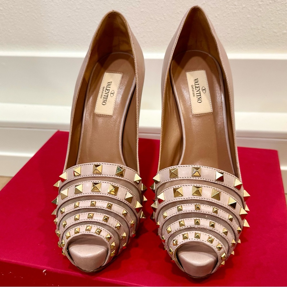 Valentino Gold and Tan Studded Heels